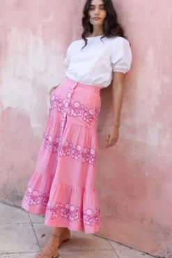 Clearance Button Front Skirt- Tangier Pink Skirts