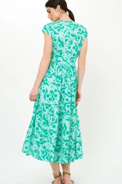 Outlet Cap Sleeve Midi- Acadia Aqua Midis|Dresses