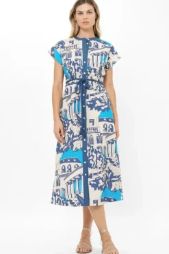 Sale Cap Sleeve Shirt Dress Midi- Roma Blue Midis|Dresses