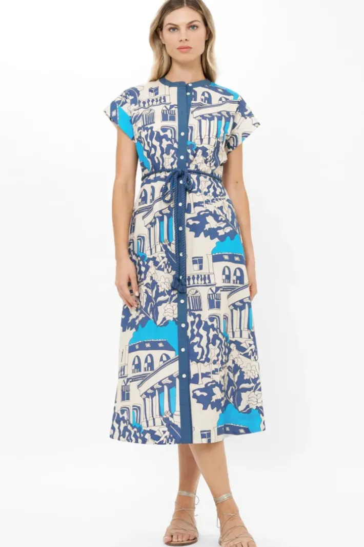Sale Cap Sleeve Shirt Dress Midi- Roma Blue Midis|Dresses