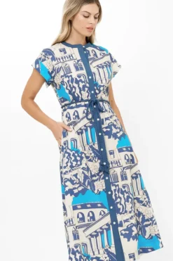 Sale Cap Sleeve Shirt Dress Midi- Roma Blue Midis|Dresses
