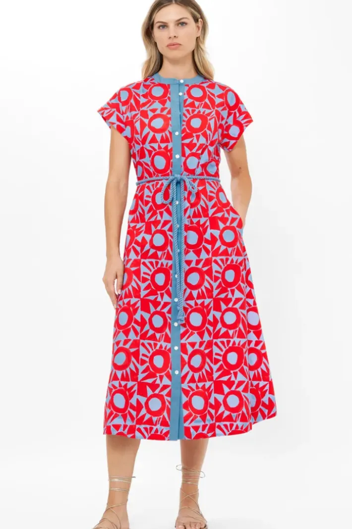 Online Cap Sleeve Shirt Dress Midi- Eclipse Red Midis|Dresses