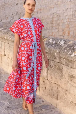 Online Cap Sleeve Shirt Dress Midi- Eclipse Red Midis|Dresses
