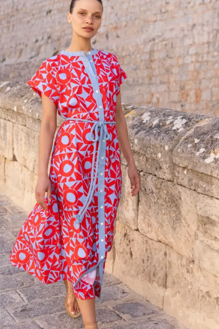 Online Cap Sleeve Shirt Dress Midi- Eclipse Red Midis|Dresses