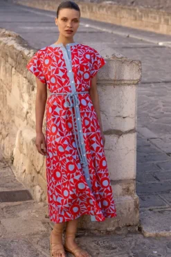 Online Cap Sleeve Shirt Dress Midi- Eclipse Red Midis|Dresses