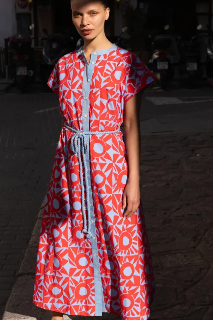 Online Cap Sleeve Shirt Dress Midi- Eclipse Red Midis|Dresses