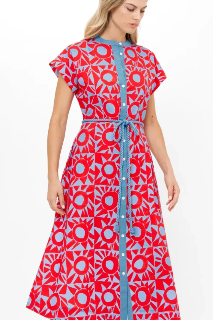 Online Cap Sleeve Shirt Dress Midi- Eclipse Red Midis|Dresses