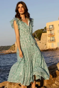 Clearance Cinched Flirty Midi- Cypress Jade Dresses