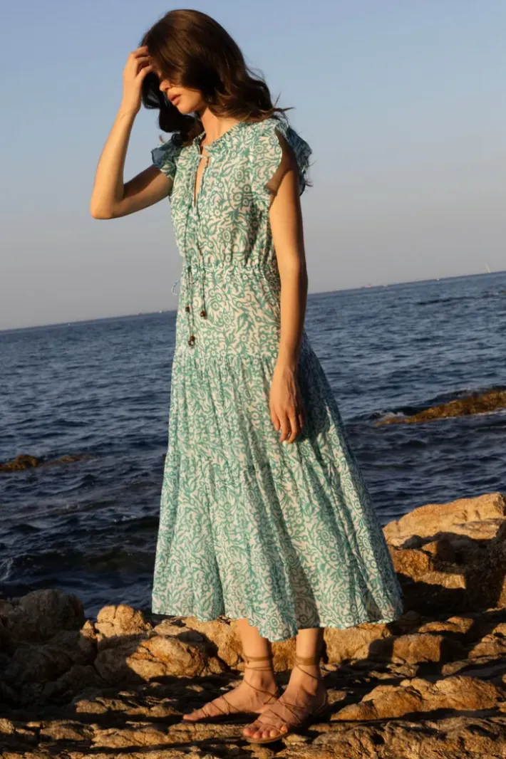 Clearance Cinched Flirty Midi- Cypress Jade Dresses