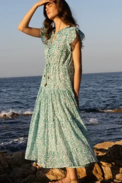 Clearance Cinched Flirty Midi- Cypress Jade Dresses