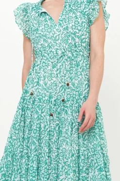 Clearance Cinched Flirty Midi- Cypress Jade Dresses