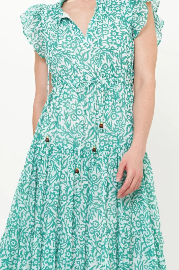 Clearance Cinched Flirty Midi- Cypress Jade Dresses