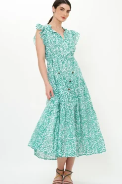 Clearance Cinched Flirty Midi- Cypress Jade Dresses