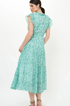 Clearance Cinched Flirty Midi- Cypress Jade Dresses