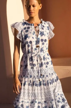 New Cinched Flirty Midi- Marion Blue Dresses