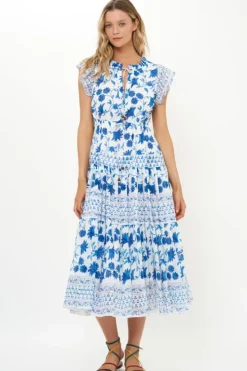 New Cinched Flirty Midi- Marion Blue Dresses
