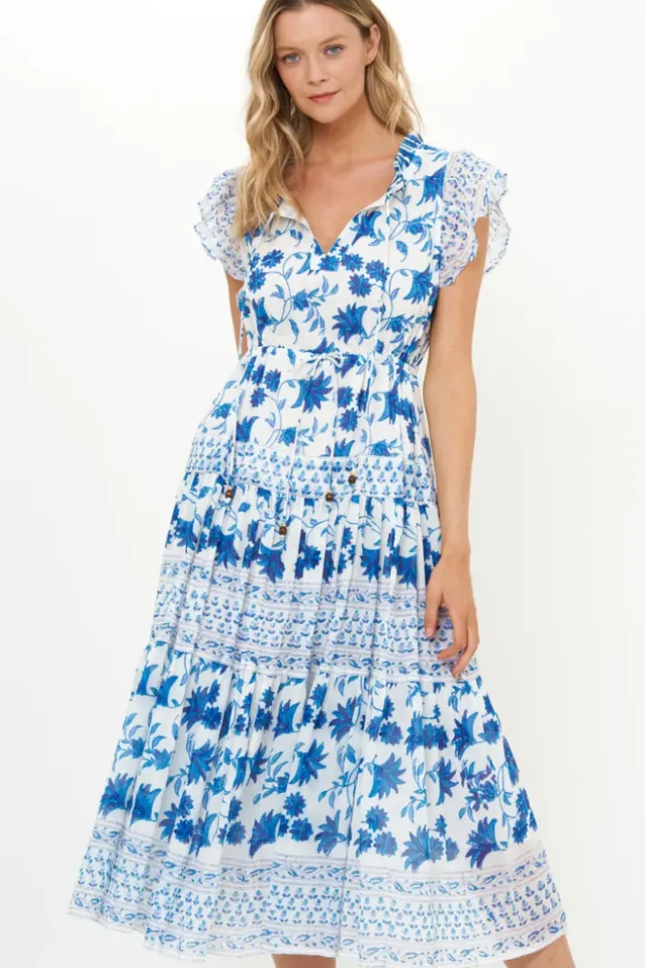New Cinched Flirty Midi- Marion Blue Dresses