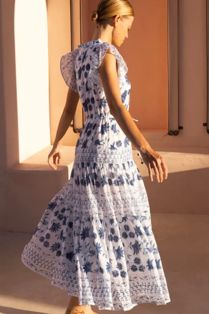 New Cinched Flirty Midi- Marion Blue Dresses