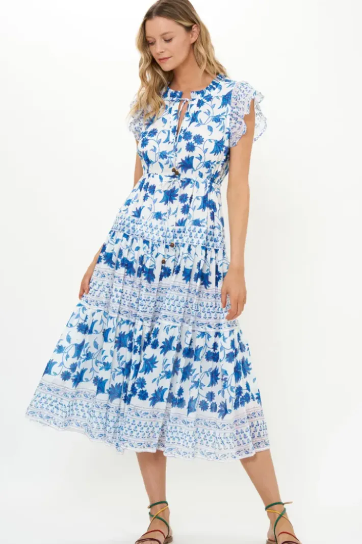 New Cinched Flirty Midi- Marion Blue Dresses
