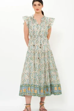 New Cinched Flirty Midi- Marseille Green Midis|Dresses