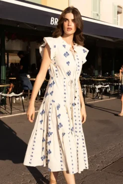 New Cinched Flirty Midi- Wicklow Blue Midis|Dresses