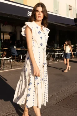 New Cinched Flirty Midi- Wicklow Blue Midis|Dresses