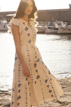New Cinched Flirty Midi- Wicklow Blue Midis|Dresses