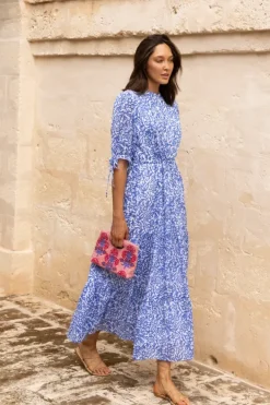 Sale Cinched Pintuck Maxi- Cypress Blue Maxis|Dresses