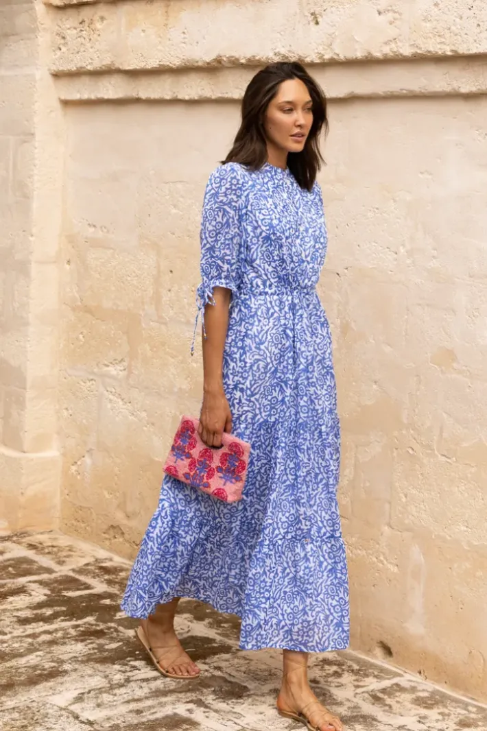 Sale Cinched Pintuck Maxi- Cypress Blue Maxis|Dresses