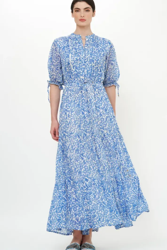 Sale Cinched Pintuck Maxi- Cypress Blue Maxis|Dresses