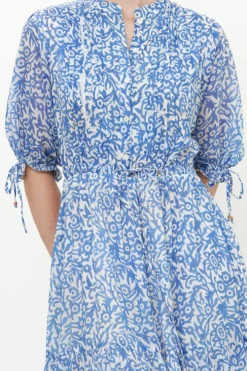 Sale Cinched Pintuck Maxi- Cypress Blue Maxis|Dresses
