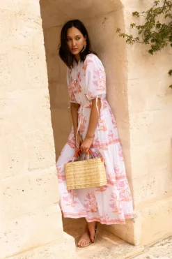 Hot Cinched Pintuck Maxi- Ostuni Coral Maxis|Dresses
