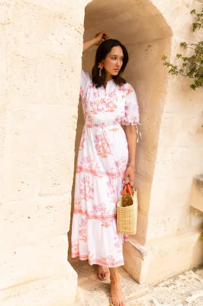 Hot Cinched Pintuck Maxi- Ostuni Coral Maxis|Dresses