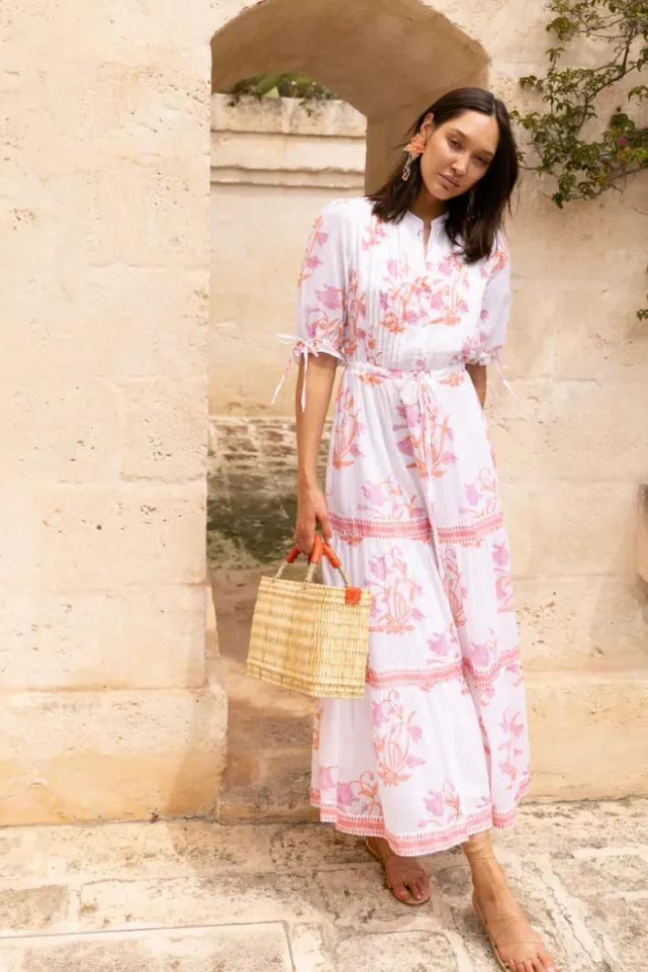 Hot Cinched Pintuck Maxi- Ostuni Coral Maxis|Dresses