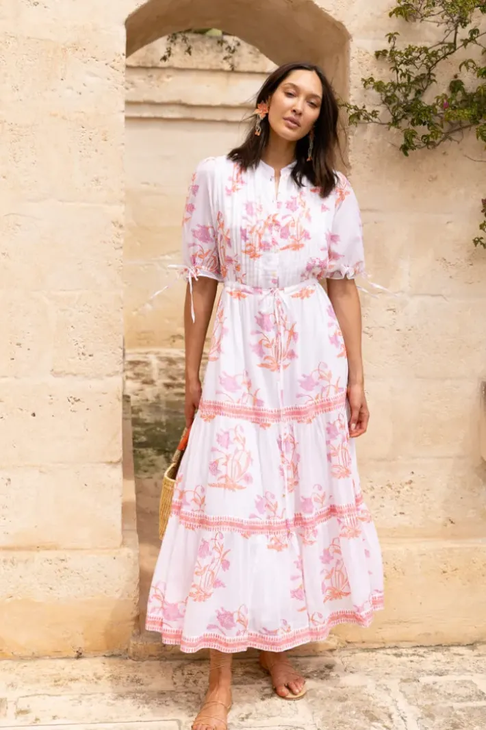 Hot Cinched Pintuck Maxi- Ostuni Coral Maxis|Dresses