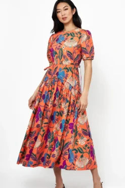 Outlet Cinched Waist Puff Maxi- Turin Red Maxis