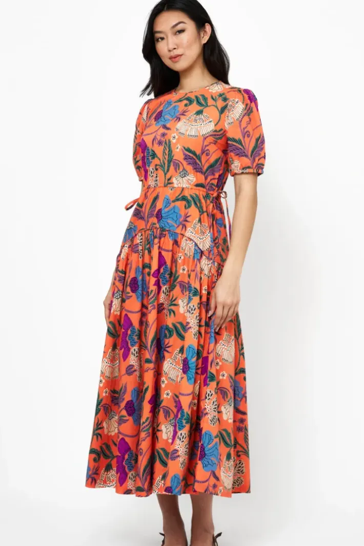 Outlet Cinched Waist Puff Maxi- Turin Red Maxis
