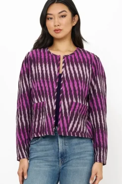 Online Crew Neck Jacket- Ikat Purple Tops|Outerwear