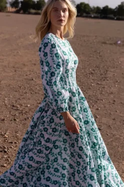 Online Crew Neck Smocked Waist Maxi- Toscana Green Maxis|Dresses