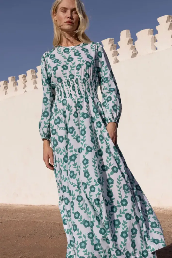 Online Crew Neck Smocked Waist Maxi- Toscana Green Maxis|Dresses
