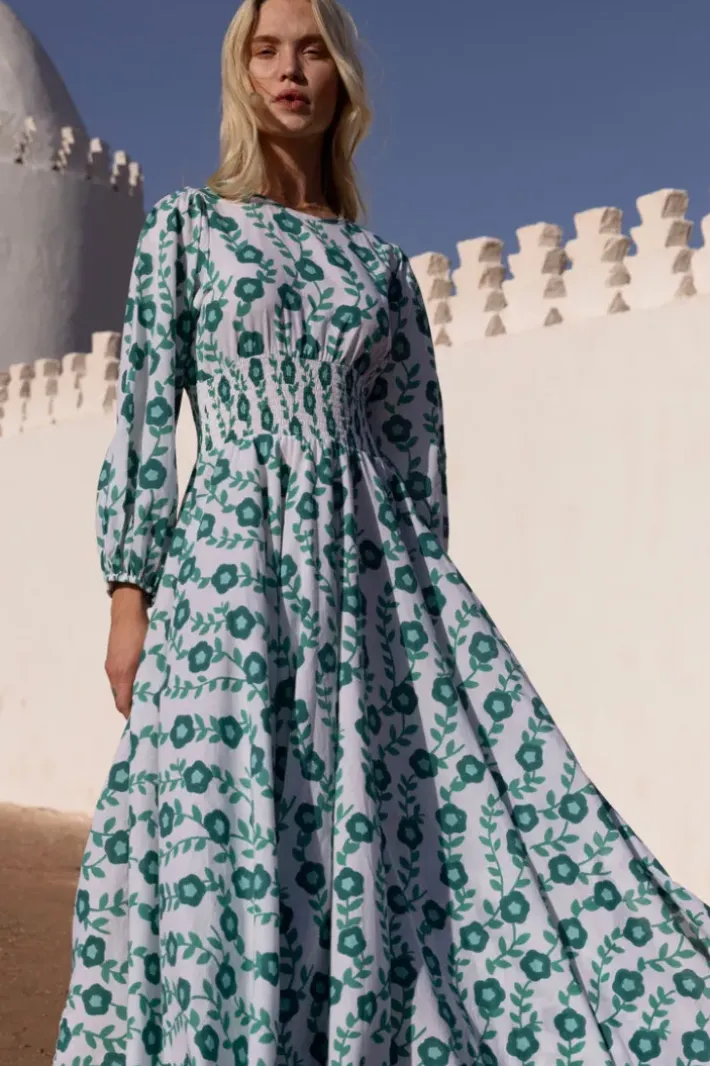 Online Crew Neck Smocked Waist Maxi- Toscana Green Maxis|Dresses