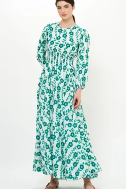 Online Crew Neck Smocked Waist Maxi- Toscana Green Maxis|Dresses