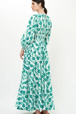 Online Crew Neck Smocked Waist Maxi- Toscana Green Maxis|Dresses