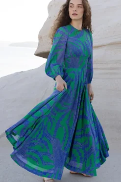 Outlet Crew Neck Smocked Waist Maxi- Thistle Green Maxis|Dresses