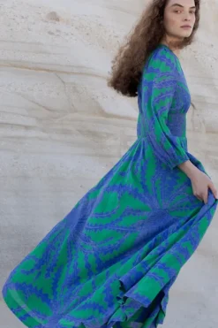 Outlet Crew Neck Smocked Waist Maxi- Thistle Green Maxis|Dresses