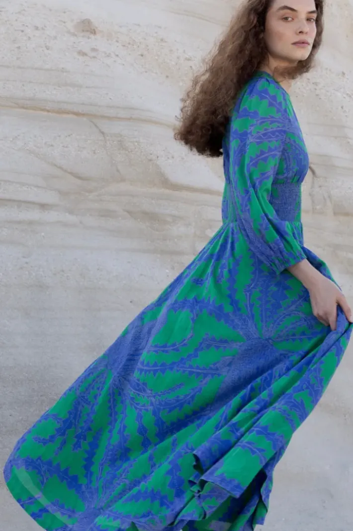 Outlet Crew Neck Smocked Waist Maxi- Thistle Green Maxis|Dresses