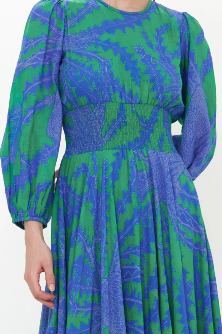 Outlet Crew Neck Smocked Waist Maxi- Thistle Green Maxis|Dresses