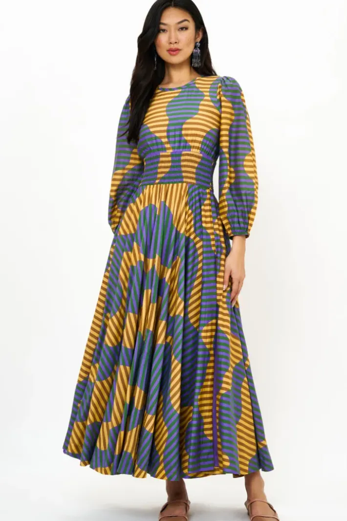 Clearance Crewneck Smocked Waist Maxi- Haring Saffron Maxis