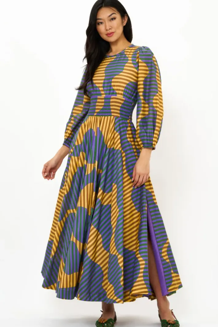 Clearance Crewneck Smocked Waist Maxi- Haring Saffron Maxis