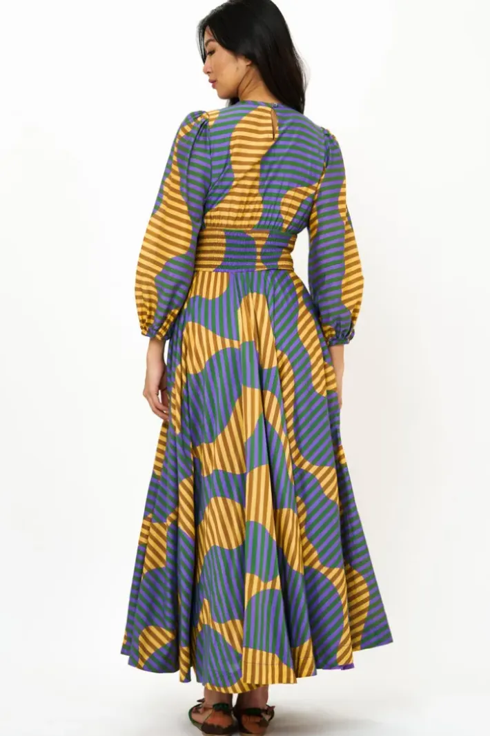 Clearance Crewneck Smocked Waist Maxi- Haring Saffron Maxis